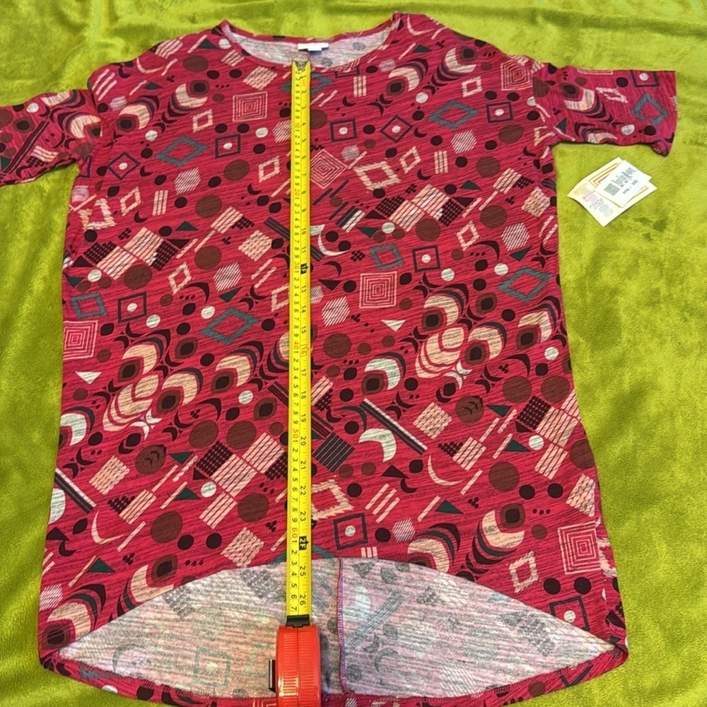 LuLaRoe Irma High Low NWT Multi Geo Shape Pink Teal Cream Black Brown Sz XXS - Picture 3 of 7